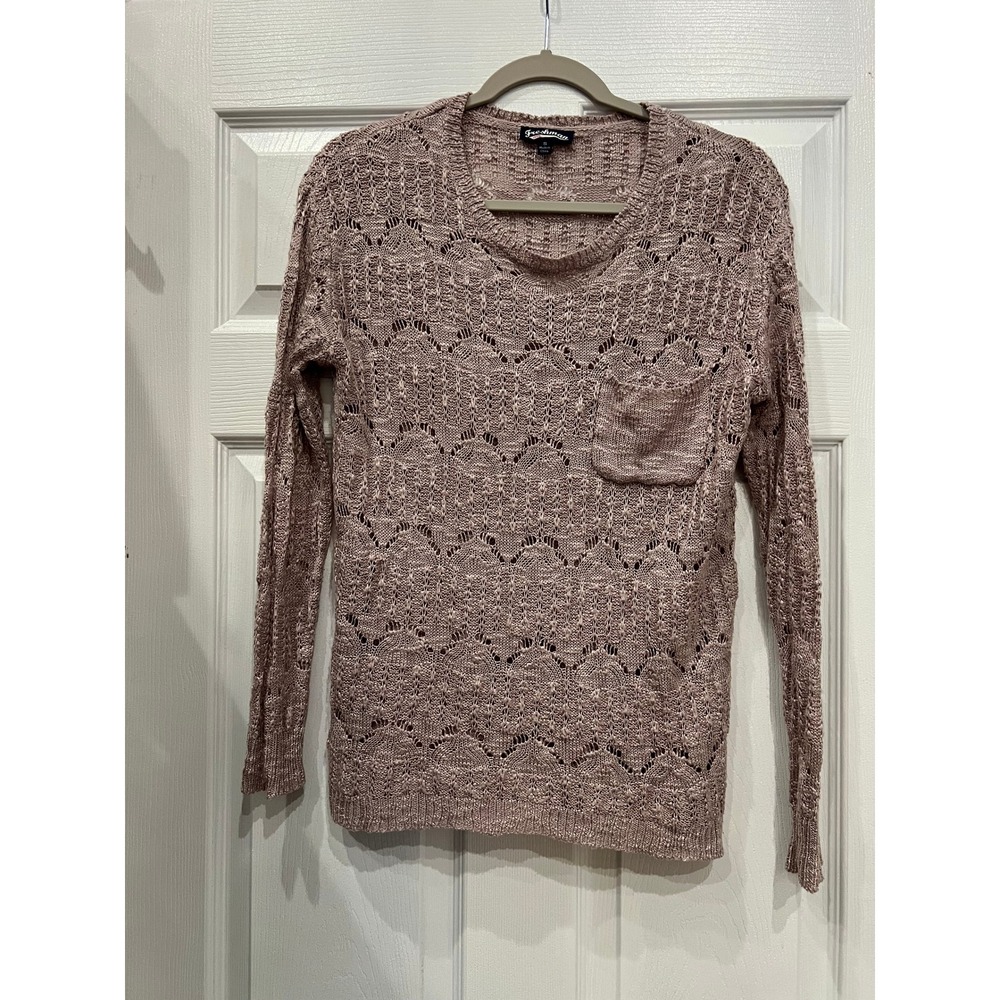 Freshman 1996 Sweater Mauve Pink Acrylic Pointelle Open Knit Boho Coquette